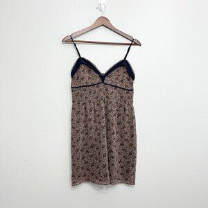 Interlud Y2k Mini Dress Size Small Women's Floral Print Brown Blue Sleeveless